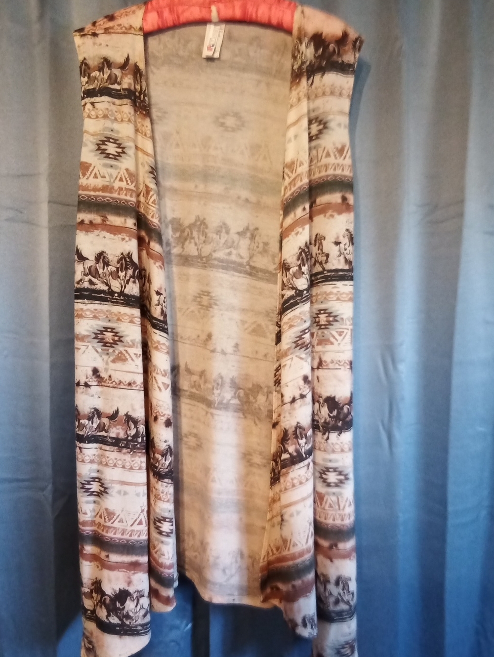 Women’s Open-Front Western Print Duster Tunic in Neutral Brown